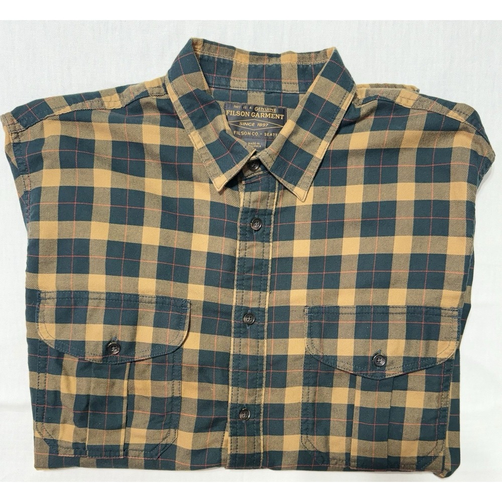 Filson Scout Shirt Men Medium M Plaid Flannel Button Up Yellow Green Soft Cotton